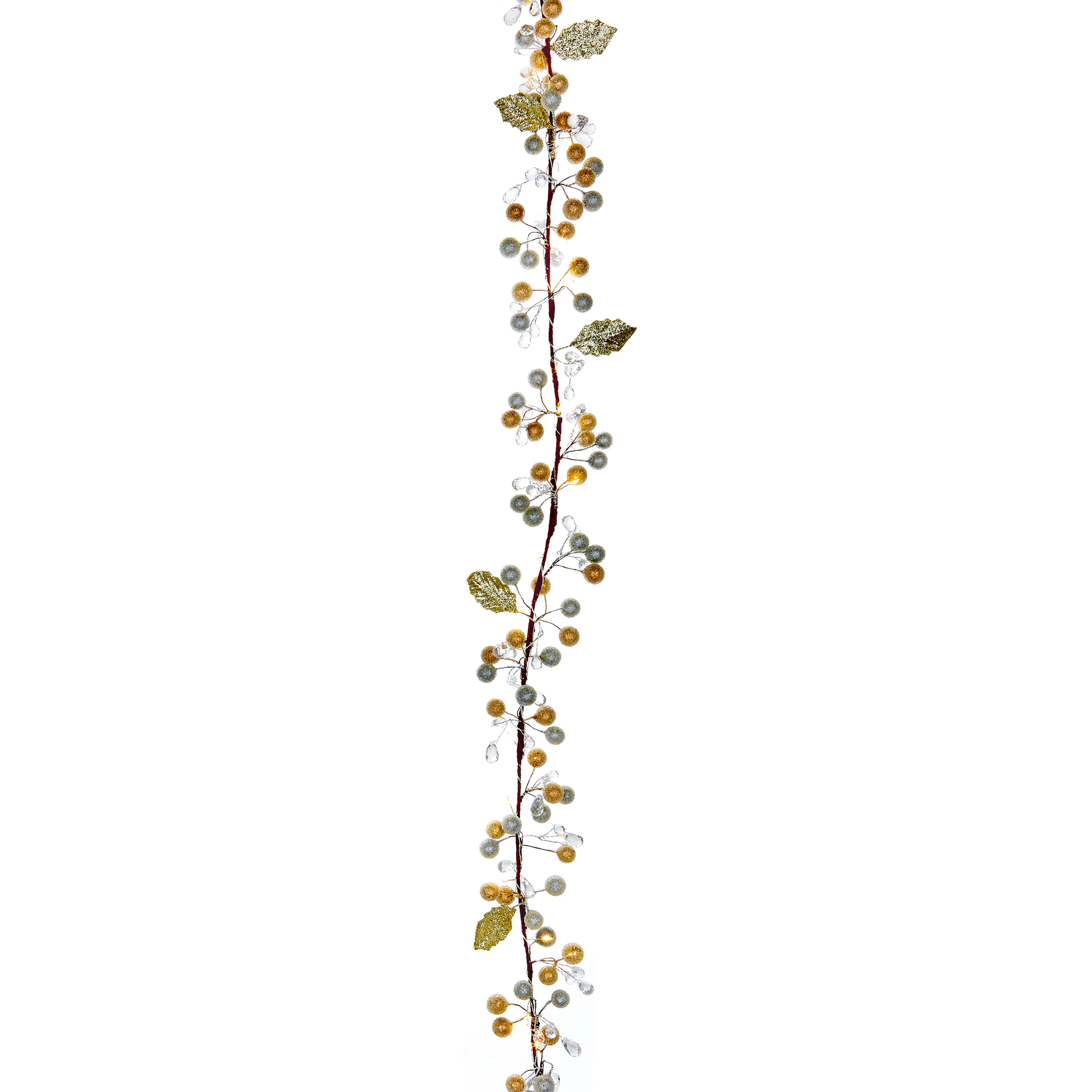 1.8m Garland with Berries and Clear Gems Featuring 35 WW LEDs