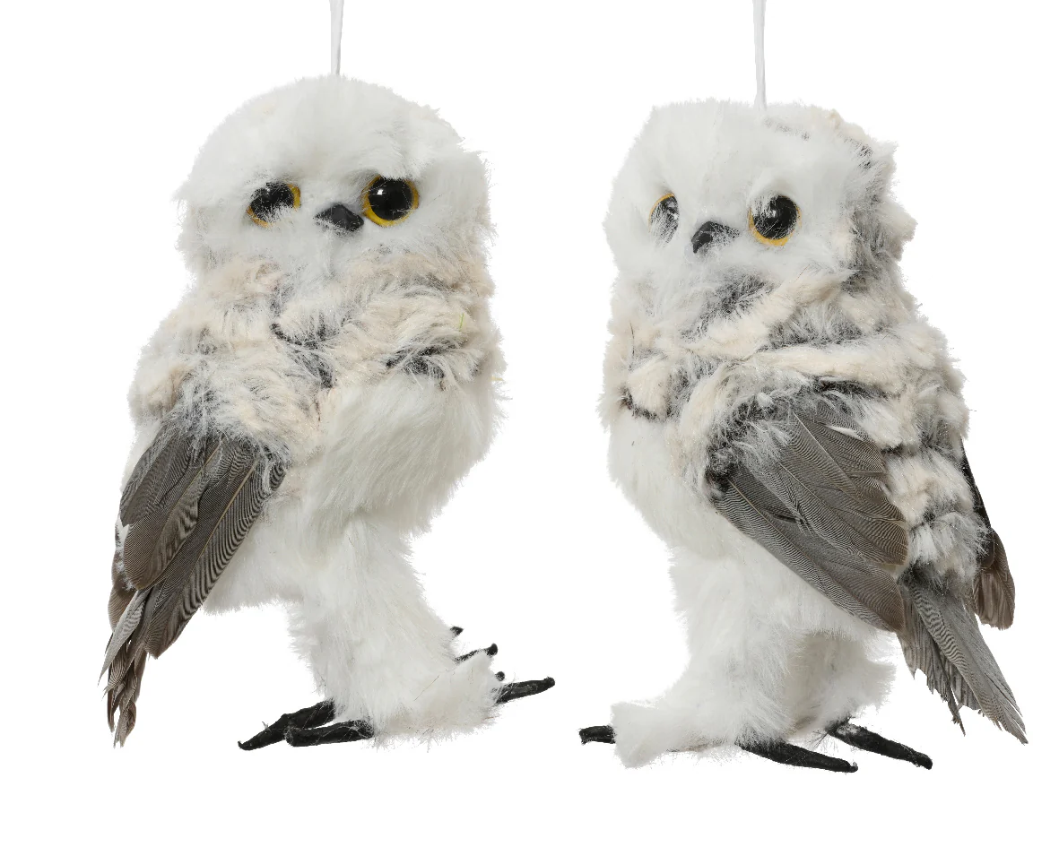 13cm Grey Christmas Owl Decoration - Individual