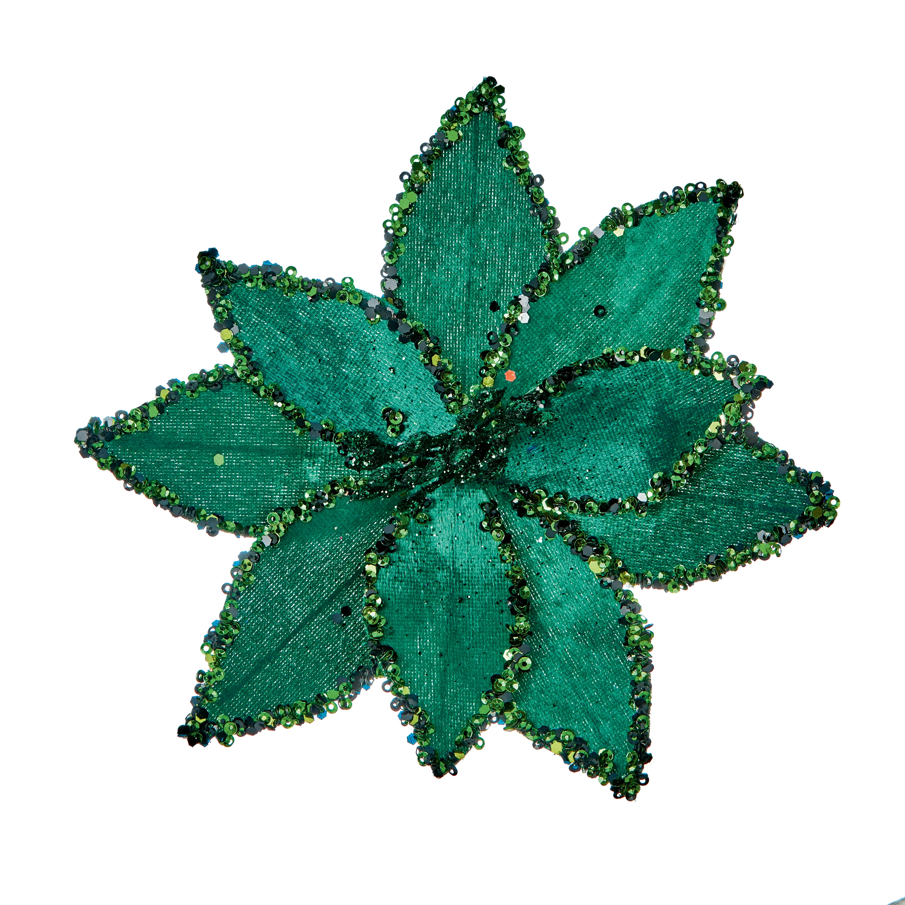 20cm Emerald Beaded Poinsettia Flower with Clip