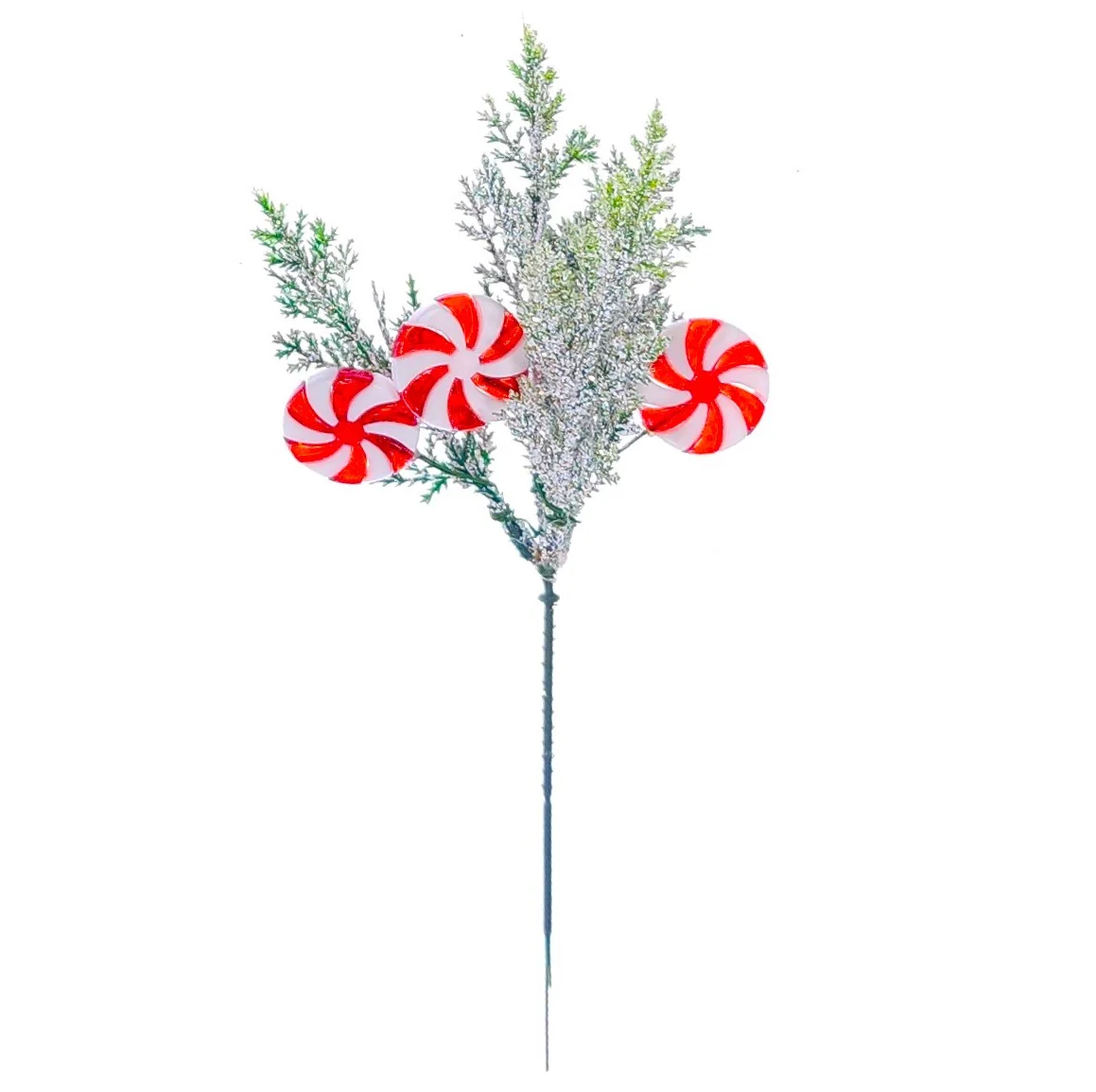 26cm Frosted Pine Peppermint Swirl Candy Pick