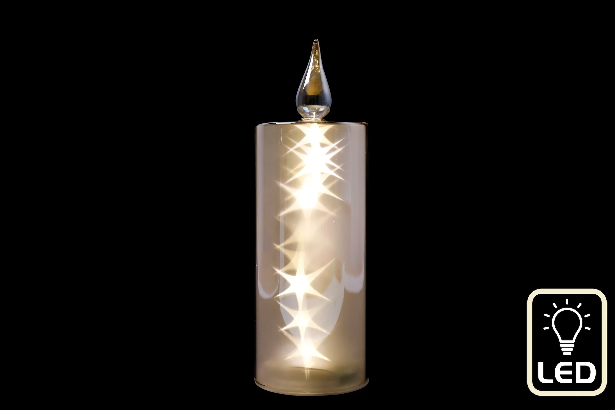 Amber Glass Holographic Effect Battery Operated LED Candle - 27cm - Image 2