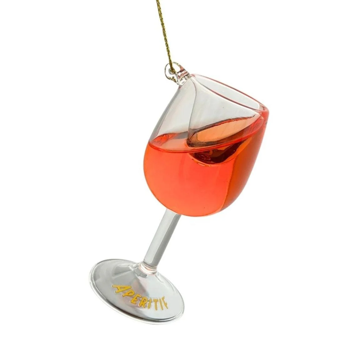 Aperol Wine Glass Christmas Bauble Decoration with Moving Liquid