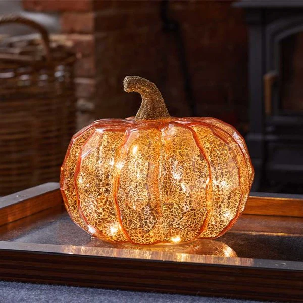Autumn Glass InLit Golden Pumpkin - 17cm