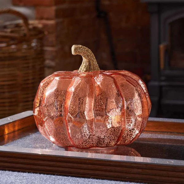 Autumn Glass InLit Golden Pumpkin - 17cm - Image 2