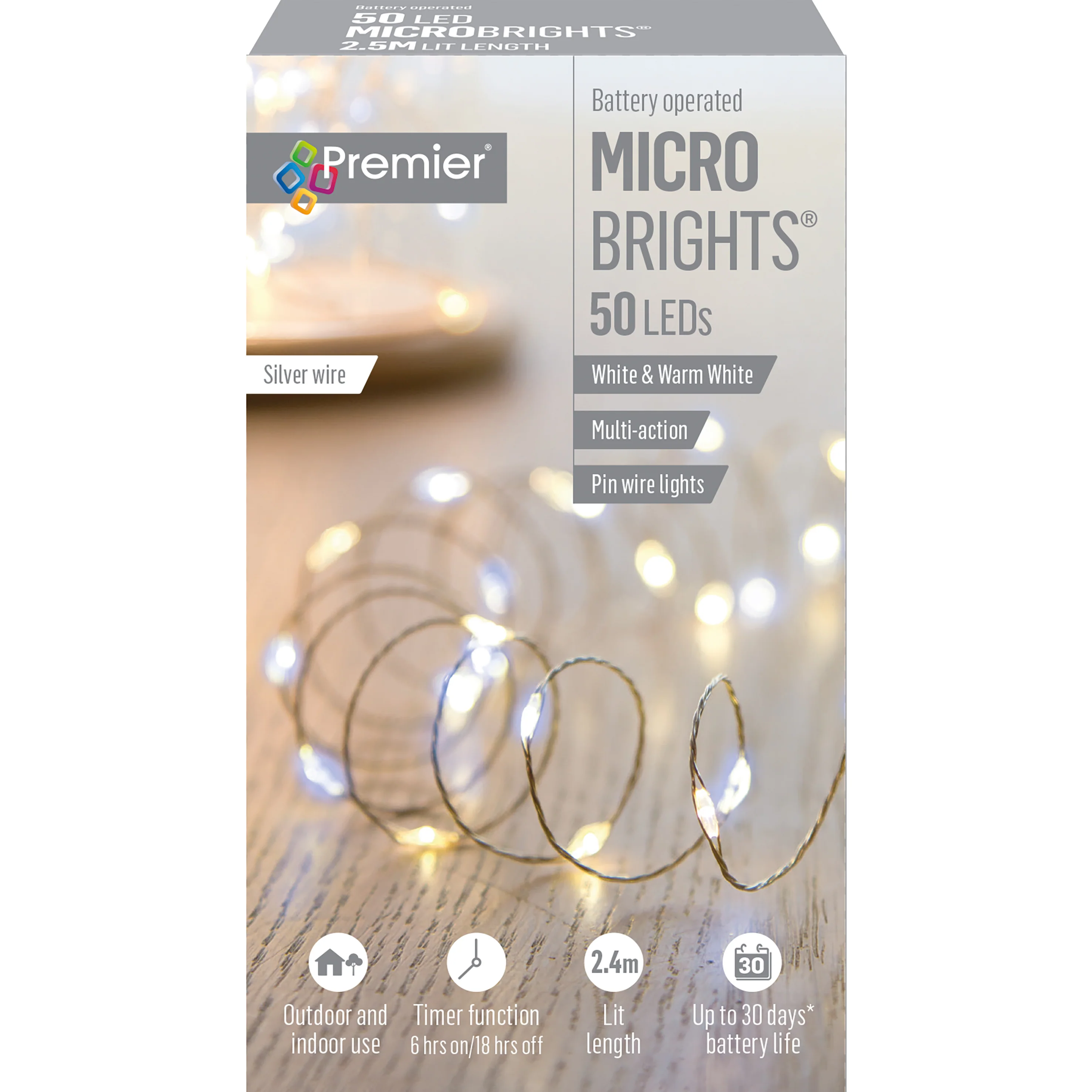 Battery Operated Cold & Warm White Multi Action Pin Wire Microbrights with Timer