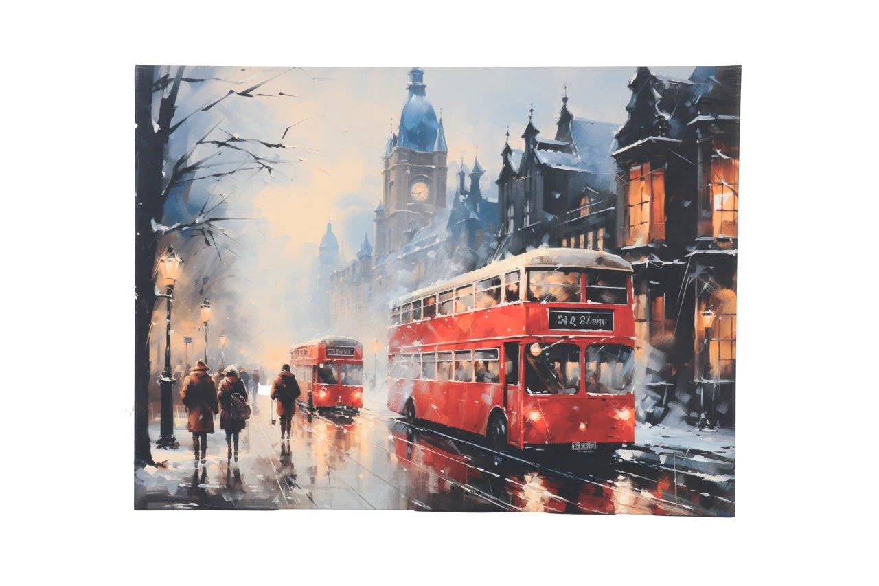 Battery Operated Indoor LED Driving Home for Christmas Canvas - 30x40cm