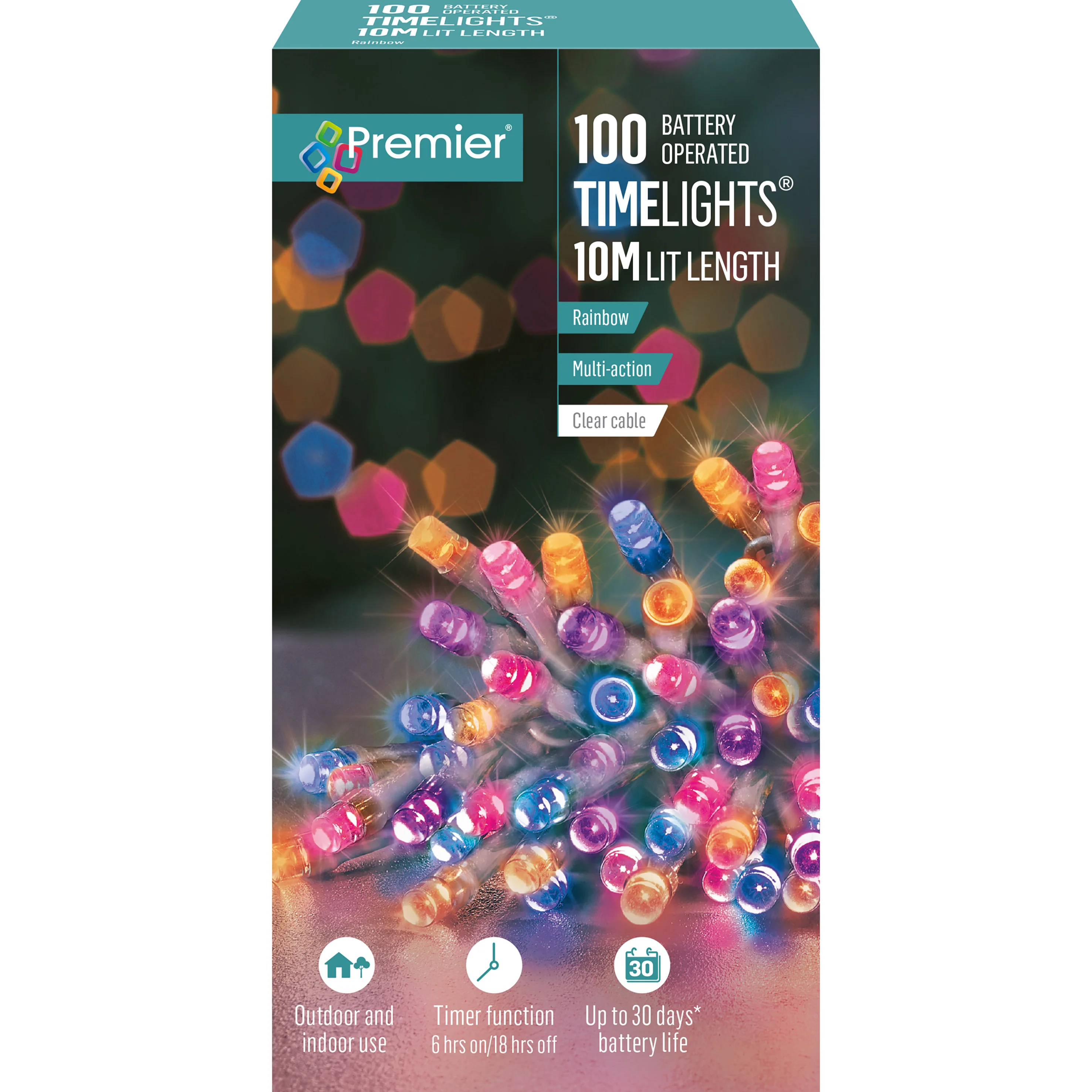 Battery Operated Multi Action Rainbow LED Timelights Clear Cable - Image 2