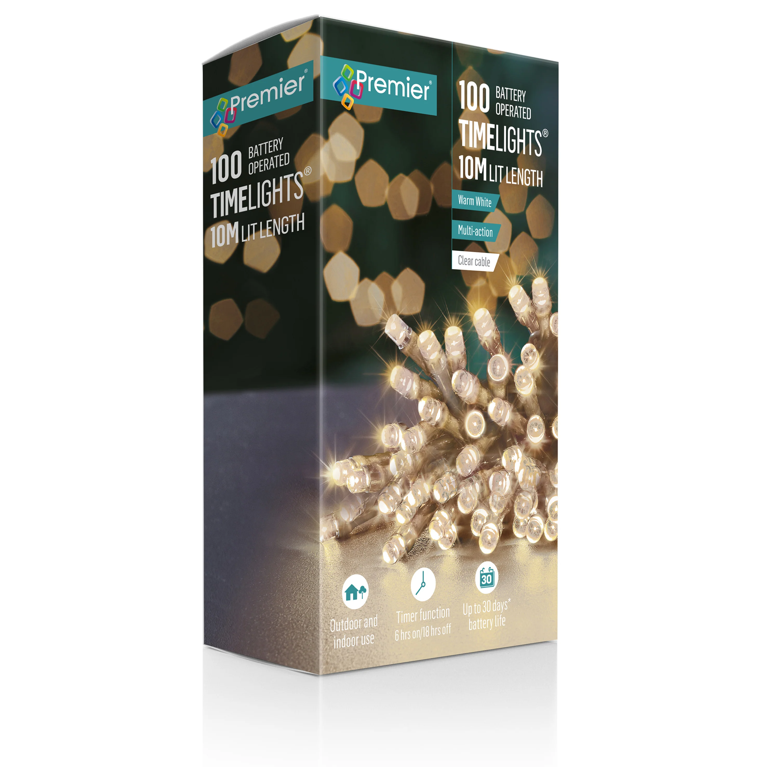 Battery Operated Multi Action Warm White LED String Time Lights Clear Cable - Image 2