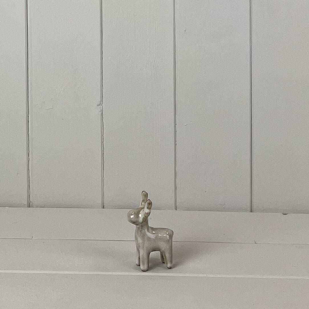 Beige Mottle Ceramic Reindeer Decoration - 7.5cm