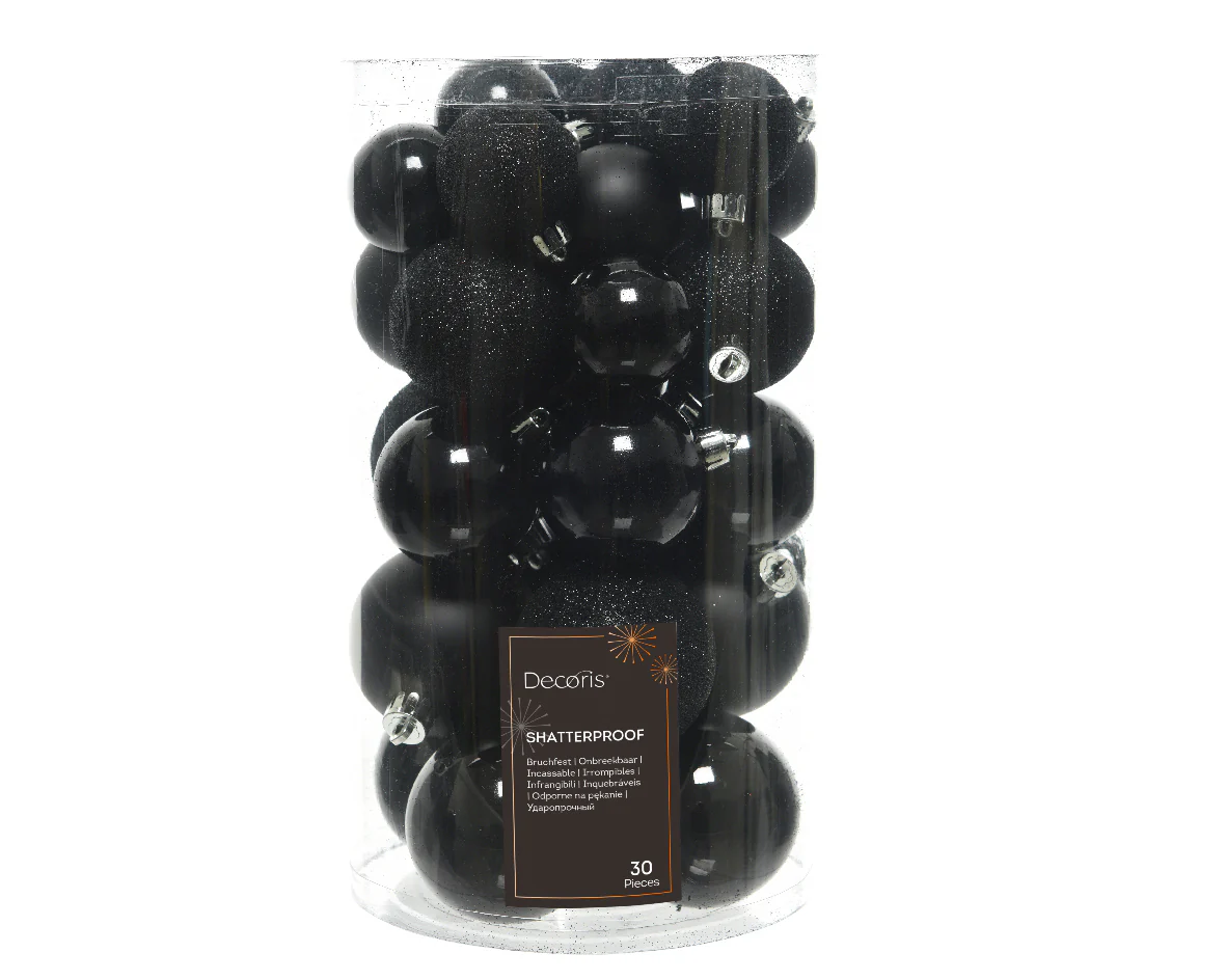 Black Shatterproof Bauble Mix - Tube of 30
