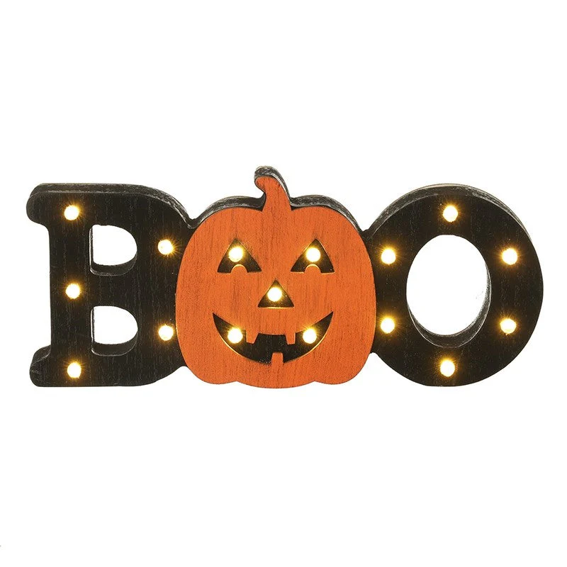 Black Wooden Boo Light Up Sign