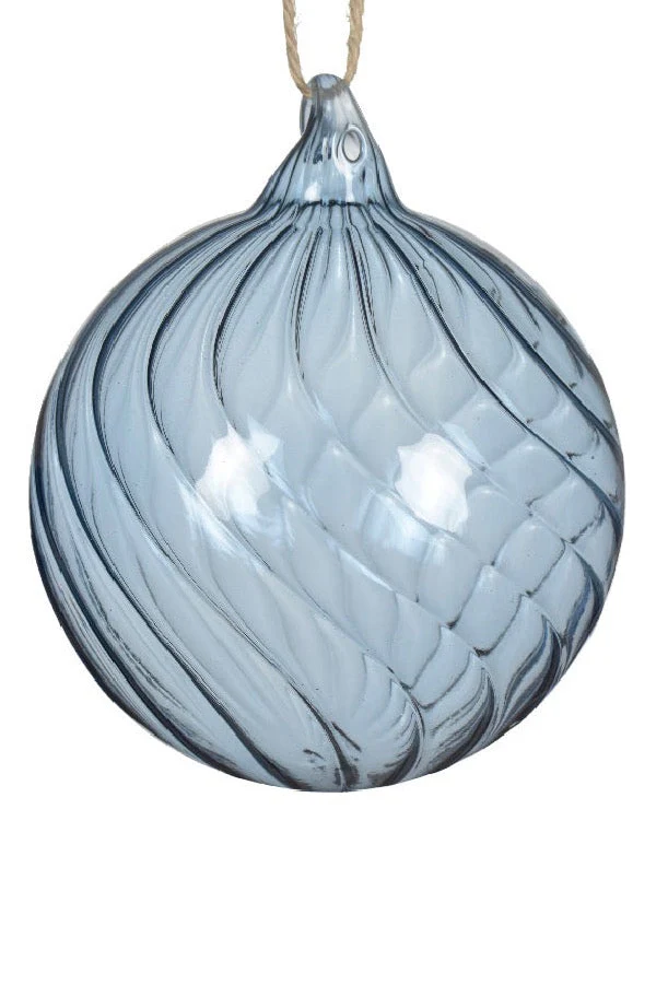 Blue Clear Glass Bauble with Swirl Detailing - 8cm - Image 3