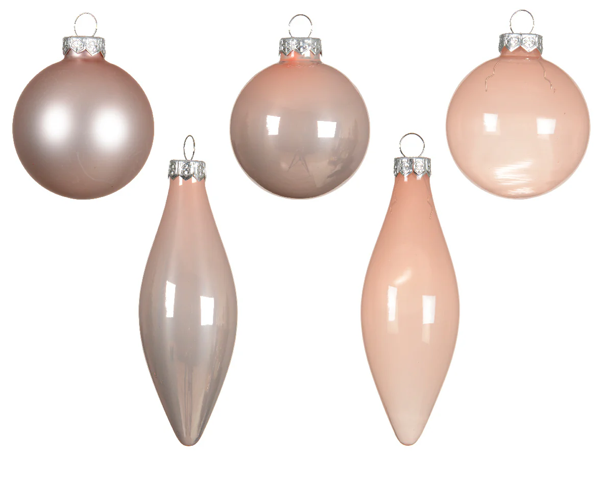 Blush Pink Assorted Shaped Glass Baubles - Box of 10 - Image 2