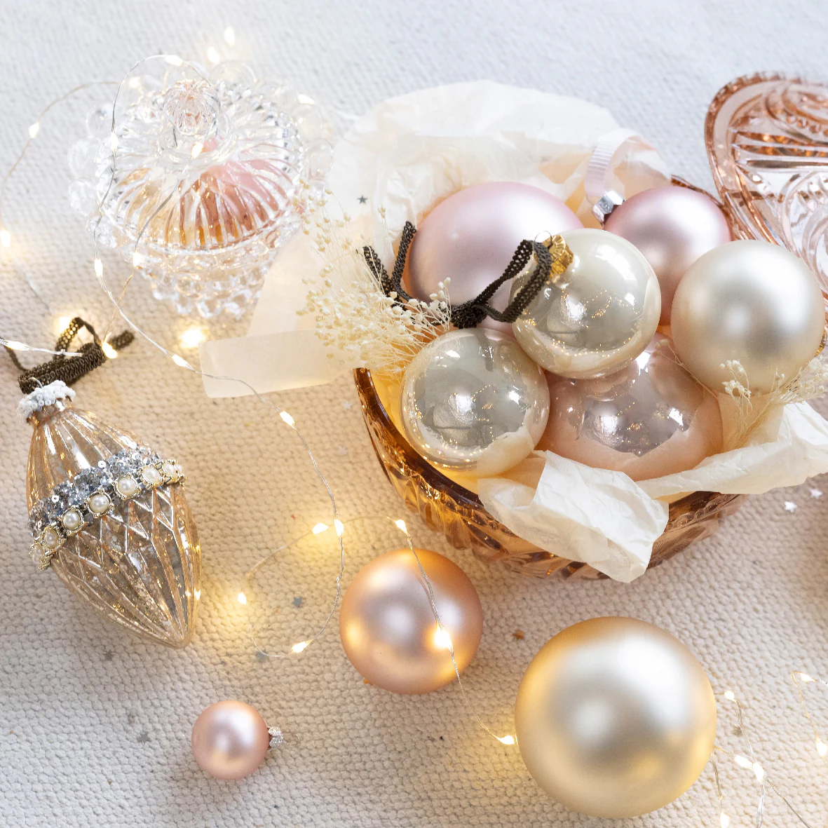 Blush Pink Glass Baubles Shiny & Matte 6cm - Tube of 10 - Image 2