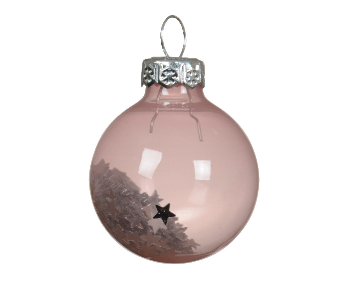 Blush Pink Transparent Glass Baubles with Star Sequins - Tube of 9 - Image 2