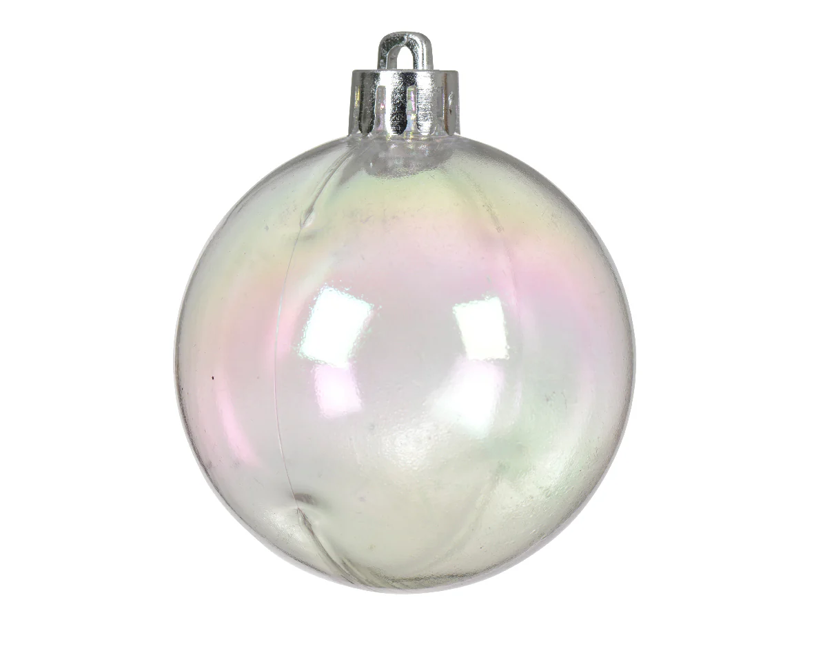 Box of 12 Transparent Iridescent Finish Shatterproof Baubles - 6cm - Image 2