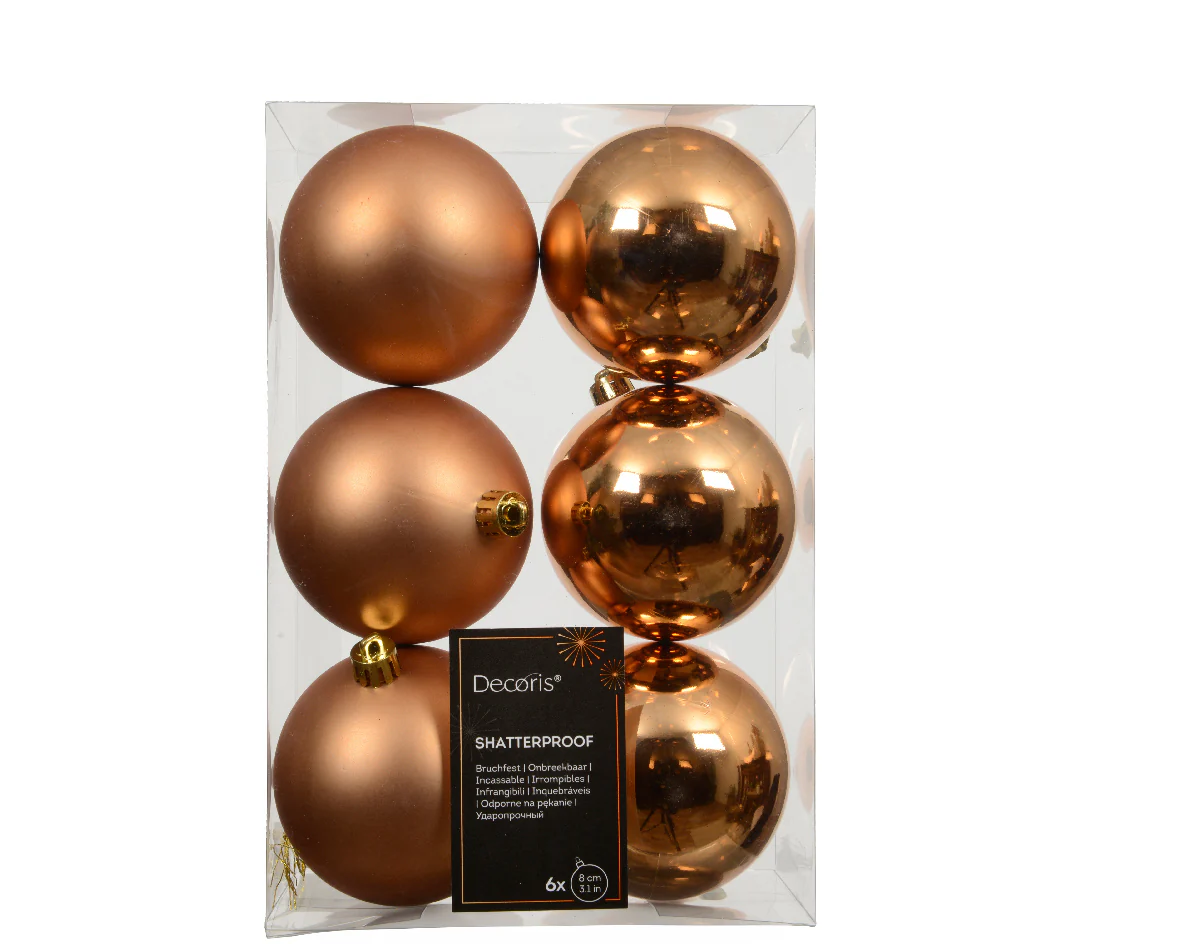 Brandy Shatterproof Shiny and Matte Baubles - Box of 6