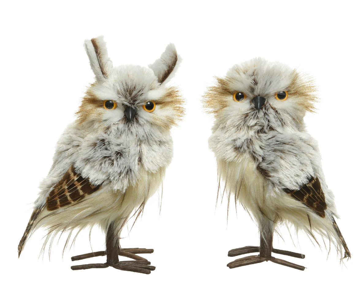 Brown Feathered Christmas Owl Standing Decoration - Individual