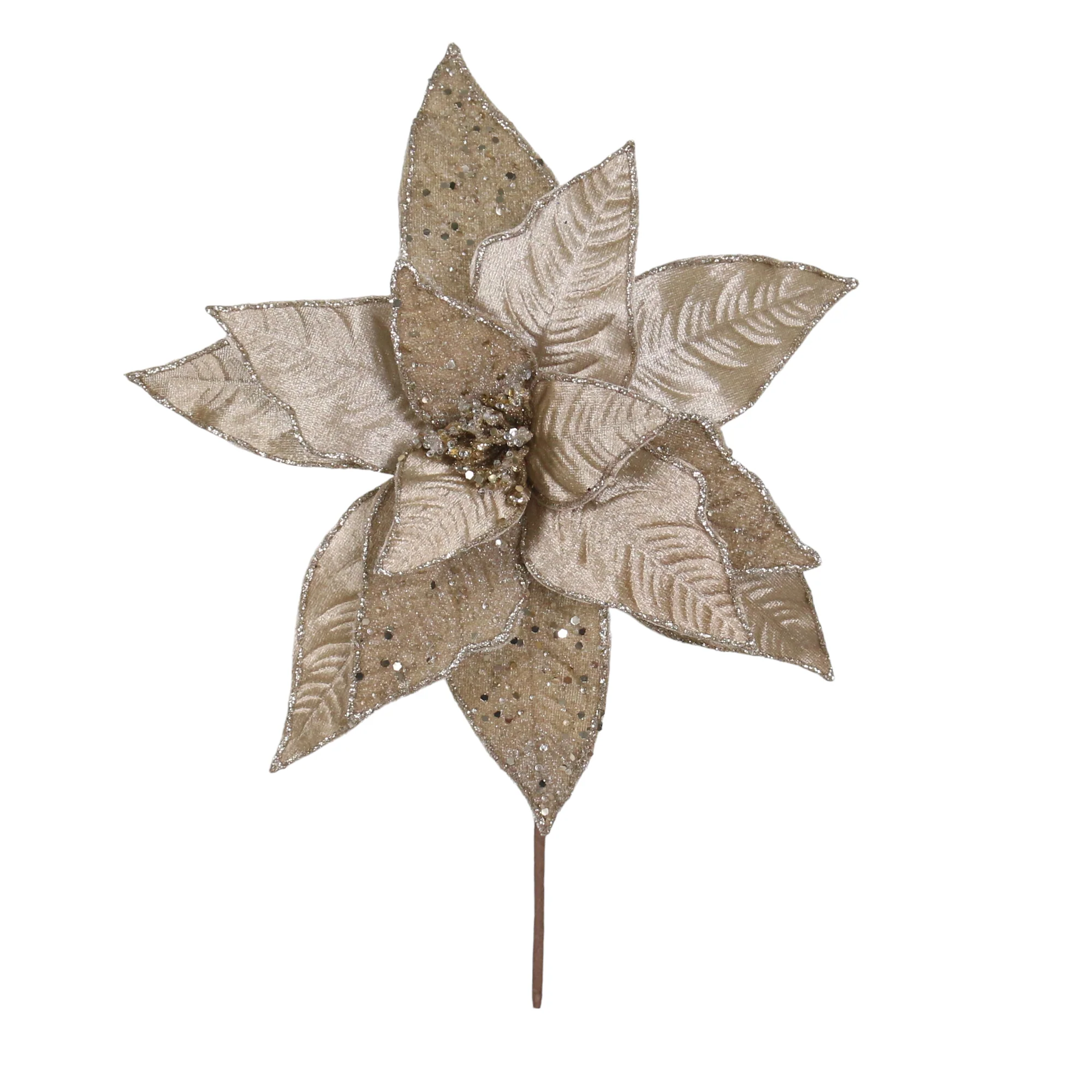 Champagne and Dark Gold Sequins Poinsettia Stem