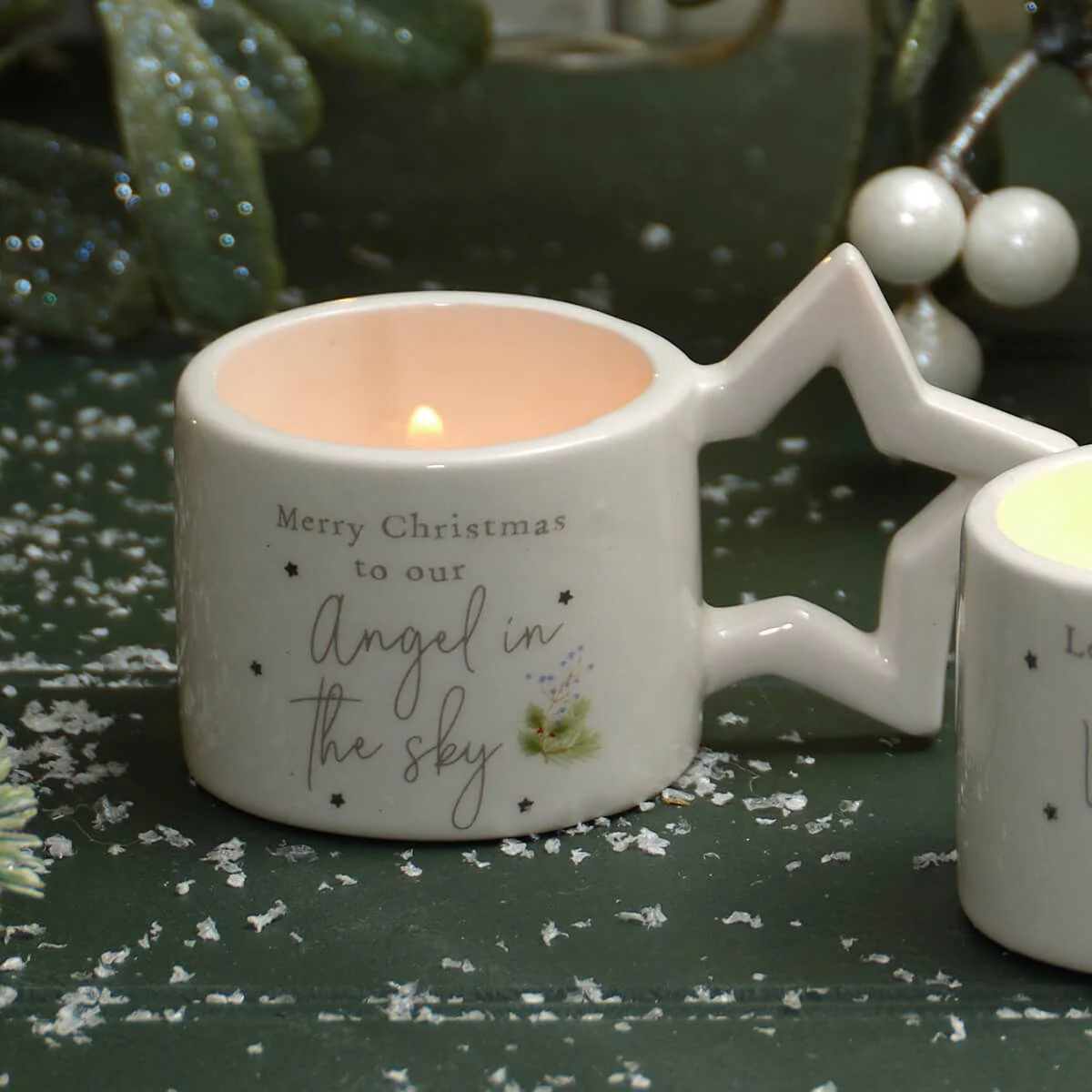 Christmas Angel Cup Tealight Holder With Star Handle White Ceramic