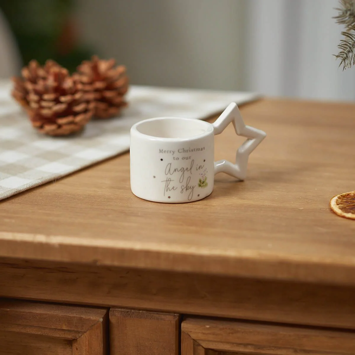 Christmas Angel Cup Tealight Holder With Star Handle White Ceramic - Image 2