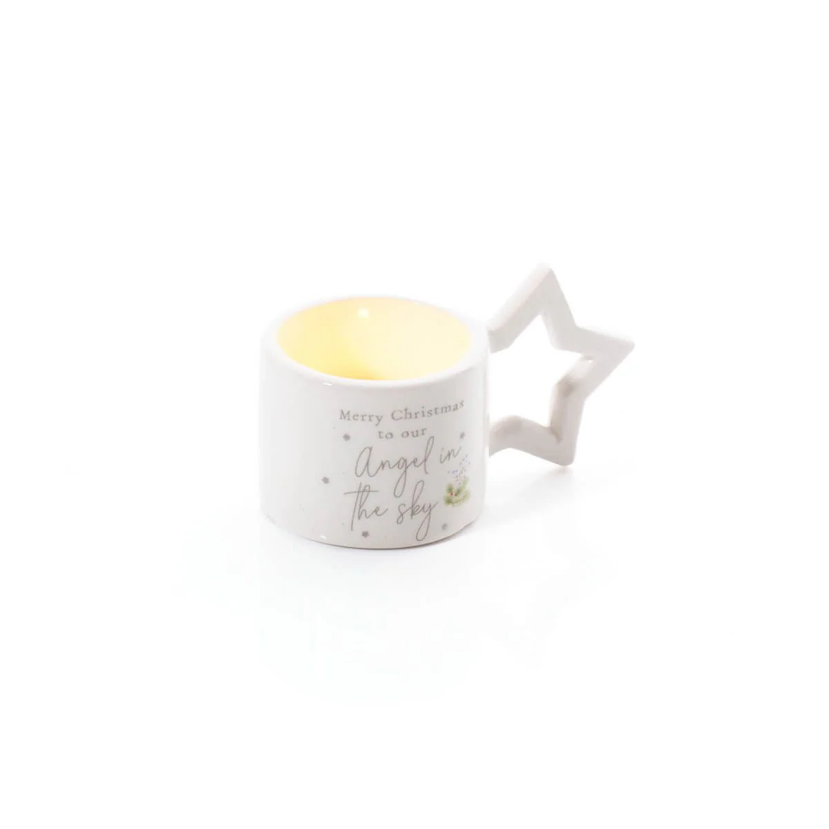 Christmas Angel Cup Tealight Holder With Star Handle White Ceramic - Image 3
