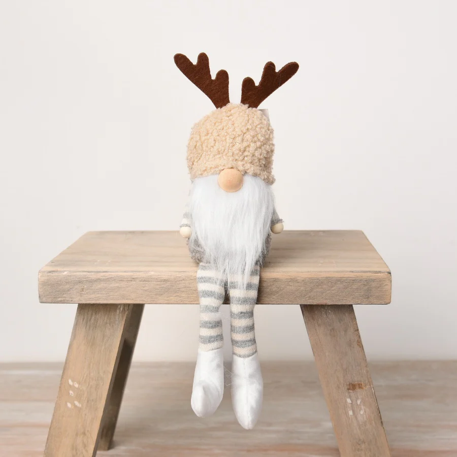 Beige & Grey Christmas Antler Gonk Shelf Sitter 26cm