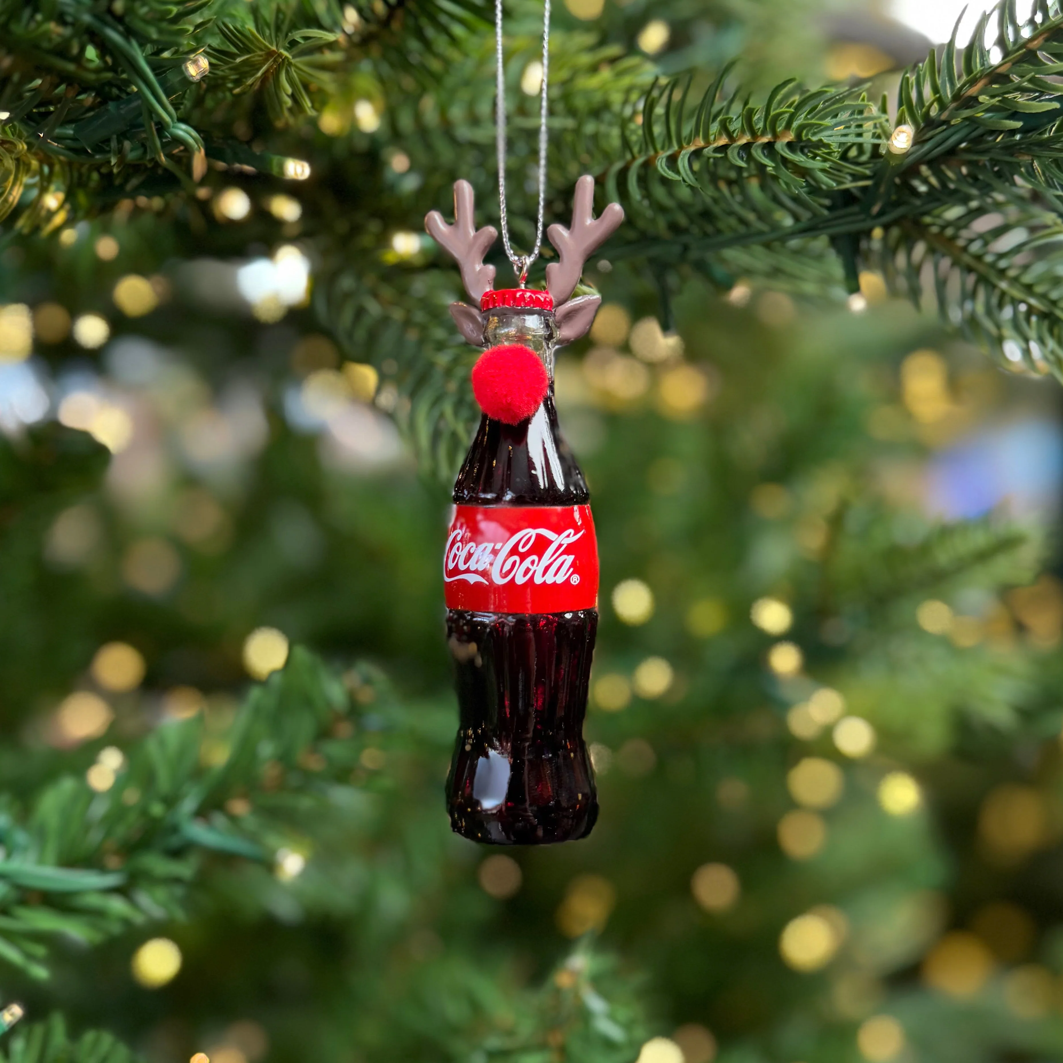 Christmas Coca-Cola Bottle with Reindeer Antlers Bauble