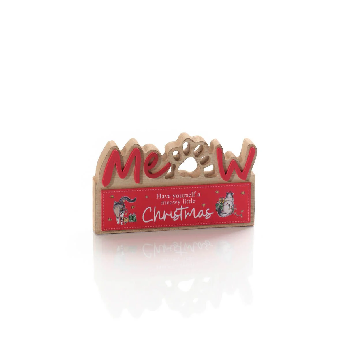 Furry And Festive Wood Cut Out Meow Christmas Block - Image 2
