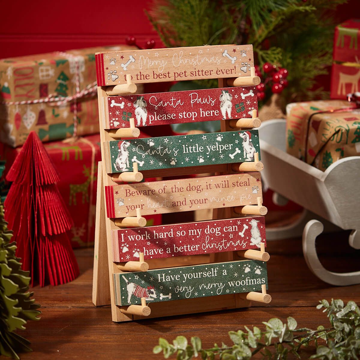 Christmas Dog Woofmas Tabletop Woden Block - Single