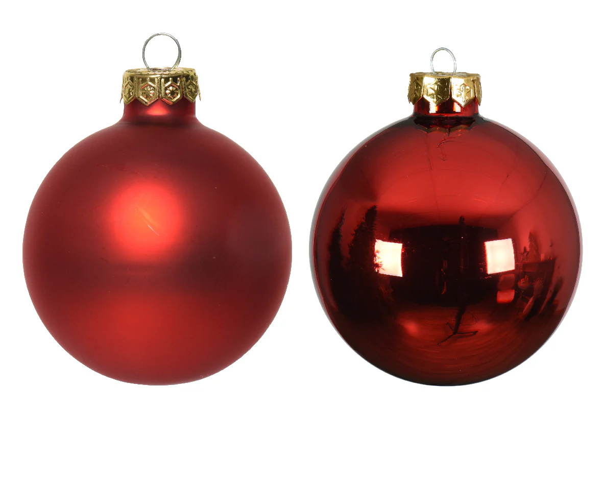 Christmas Red Mixed Matt and Shiny 8cm Glass Baubles - Tube of 6 - Image 3
