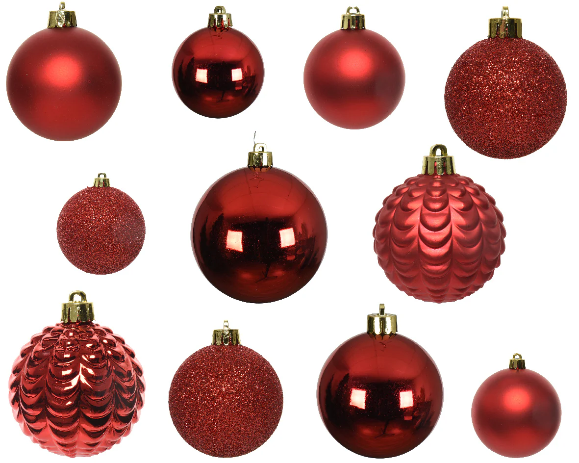 Giant Tube of 100 Christmas Red Mixed Shatterproof Baubles - Image 2