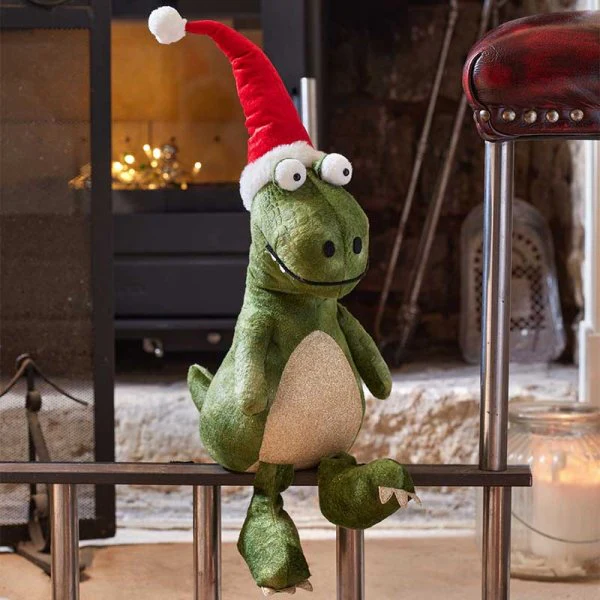 Christmas Seated Festive Dino Green Dinosaur - 45cm
