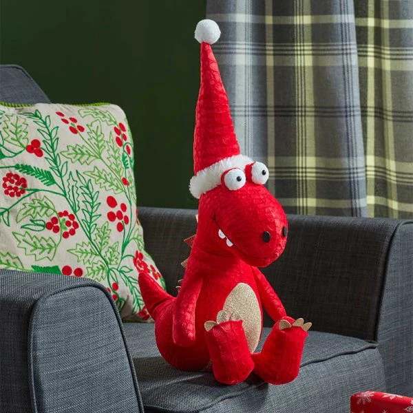 Christmas Seated Festive Dino Red Dinosaur - 45cm