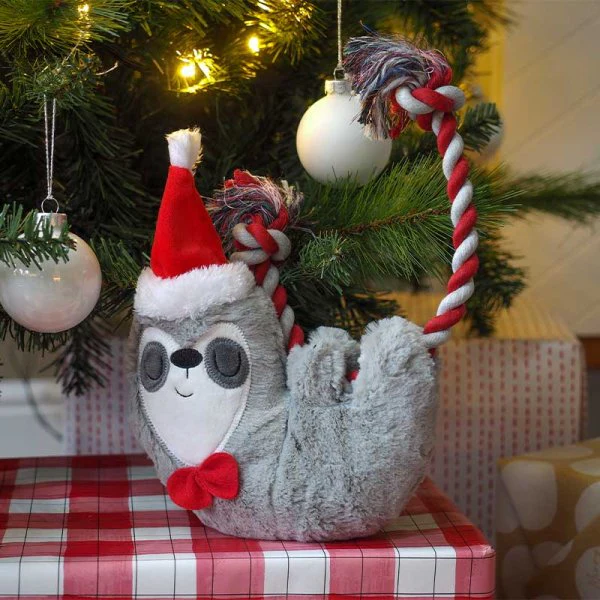 Christmas Sloth on Rope Dog Toy