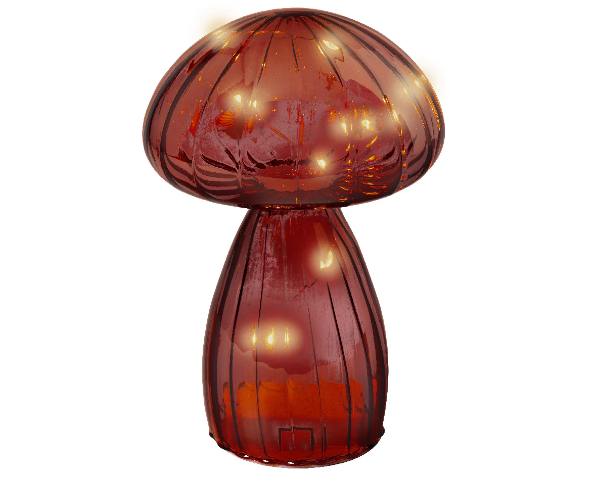 Clear Brown Glass Mushroom Decoration with Warm White Micro LEDs