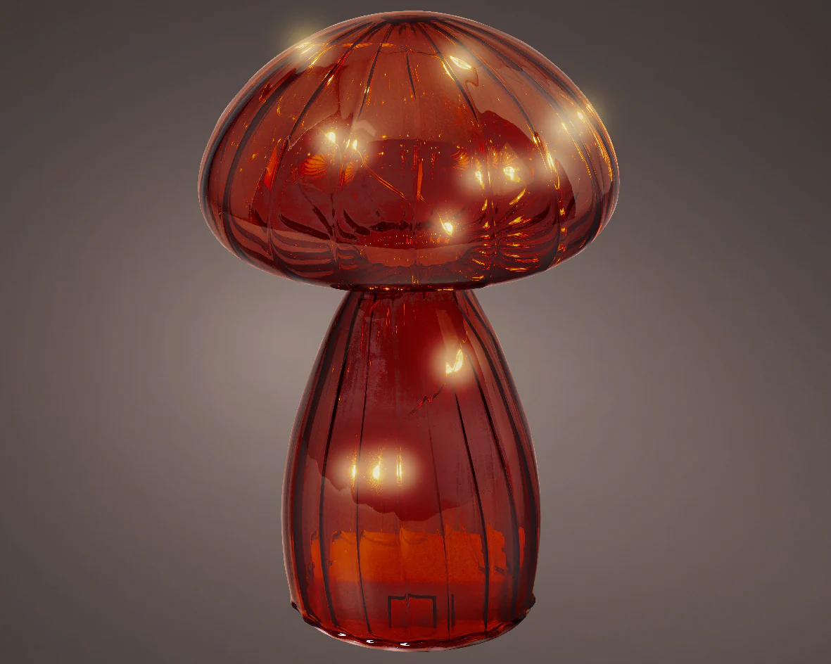 Clear Brown Glass Mushroom Decoration with Warm White Micro LEDs - Image 2