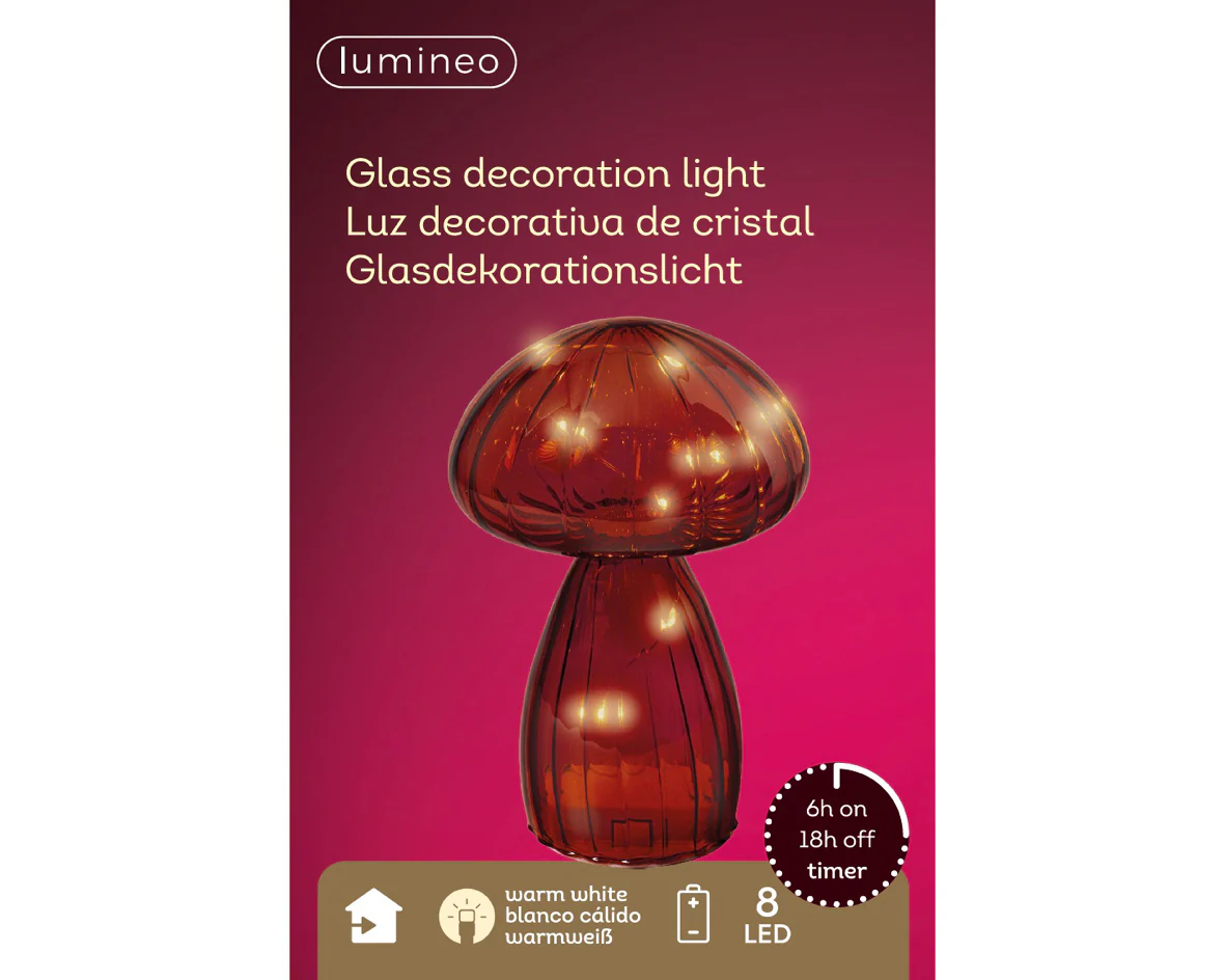 Clear Brown Glass Mushroom Decoration with Warm White Micro LEDs - Image 3