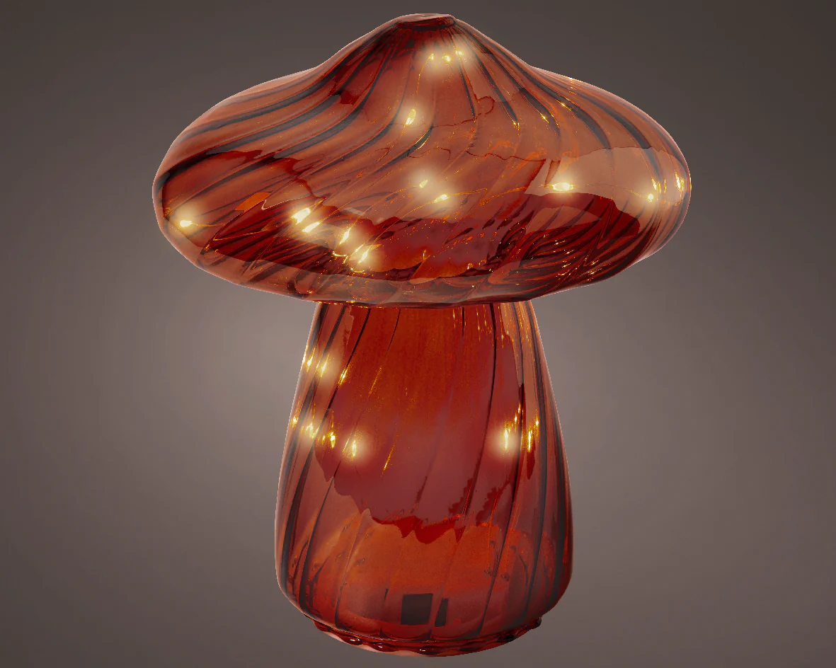 Clear Brown Glass Mushroom Decoration with Warm White Micro LEDs - Image 4