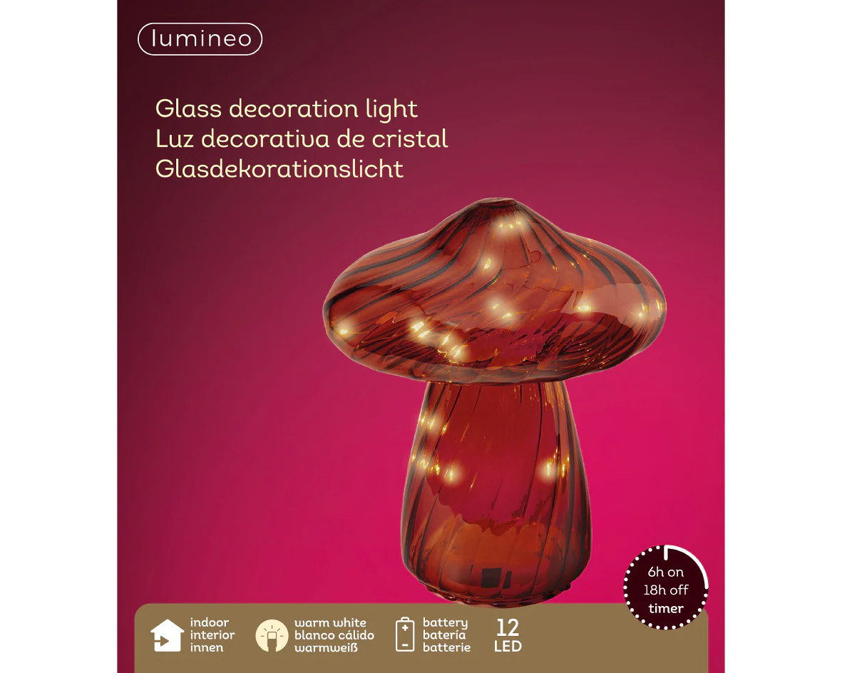 Clear Brown Glass Mushroom Decoration with Warm White Micro LEDs - Image 6
