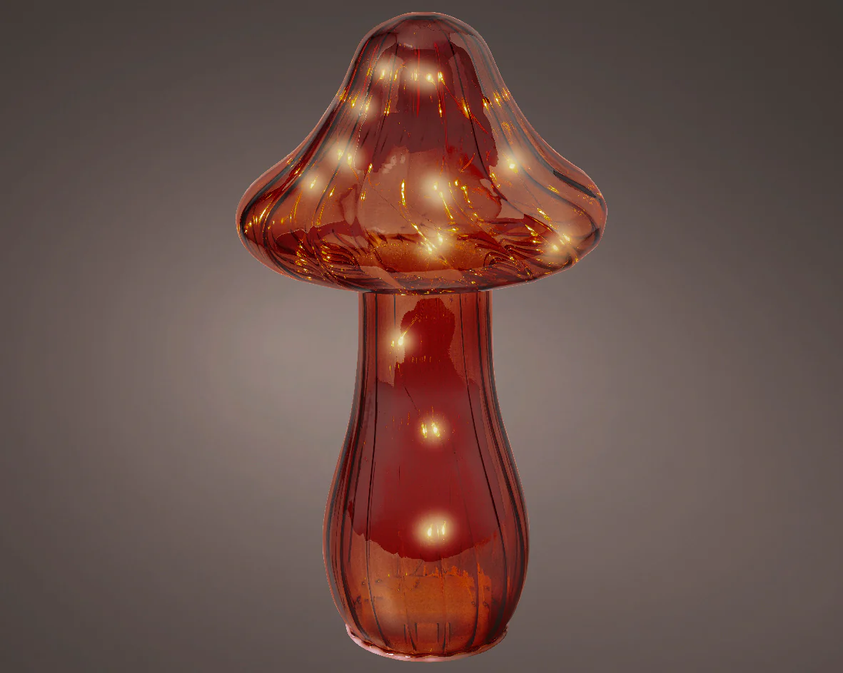 Clear Brown Glass Mushroom Decoration with Warm White Micro LEDs - Image 7