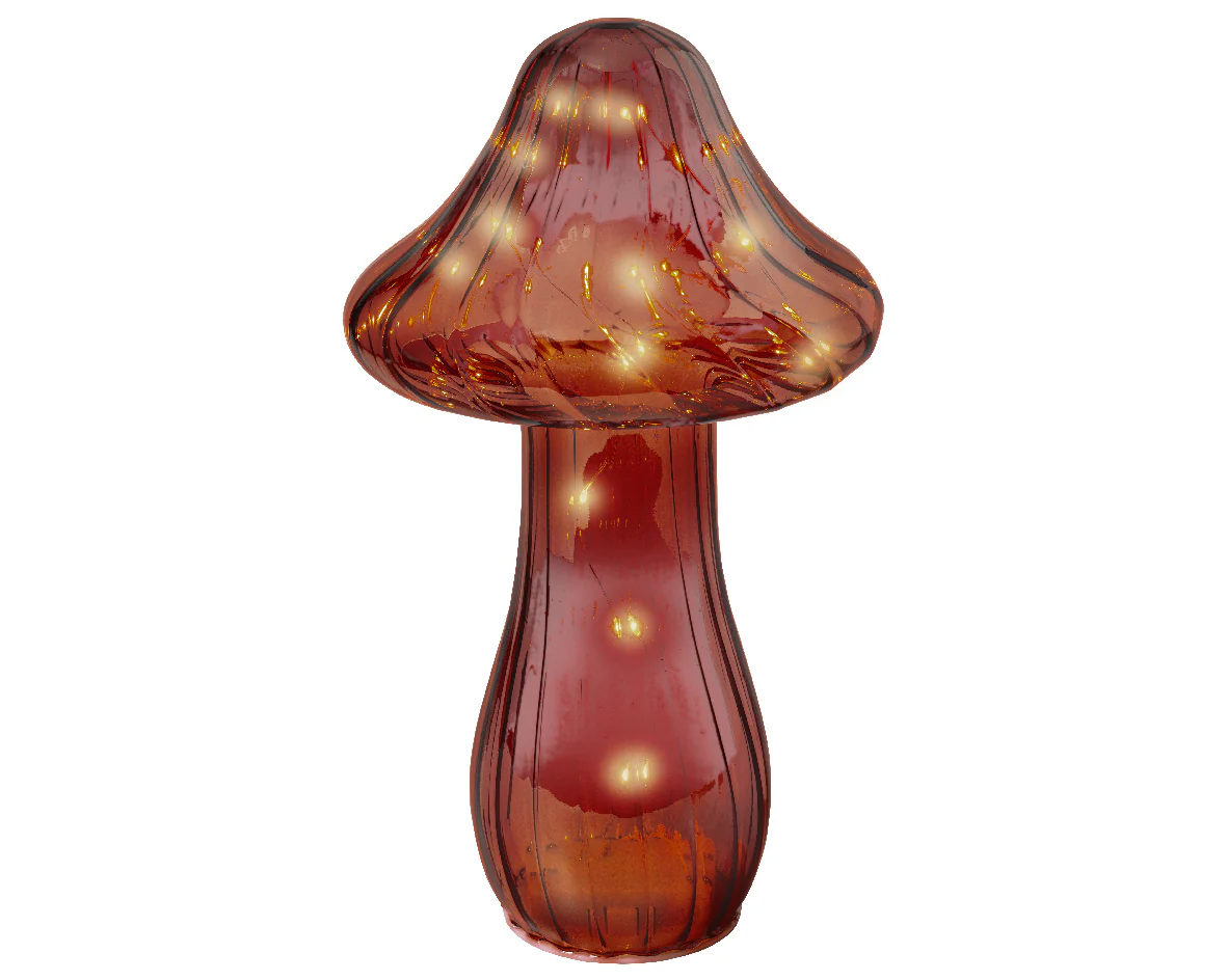 Clear Brown Glass Mushroom Decoration with Warm White Micro LEDs - Image 8