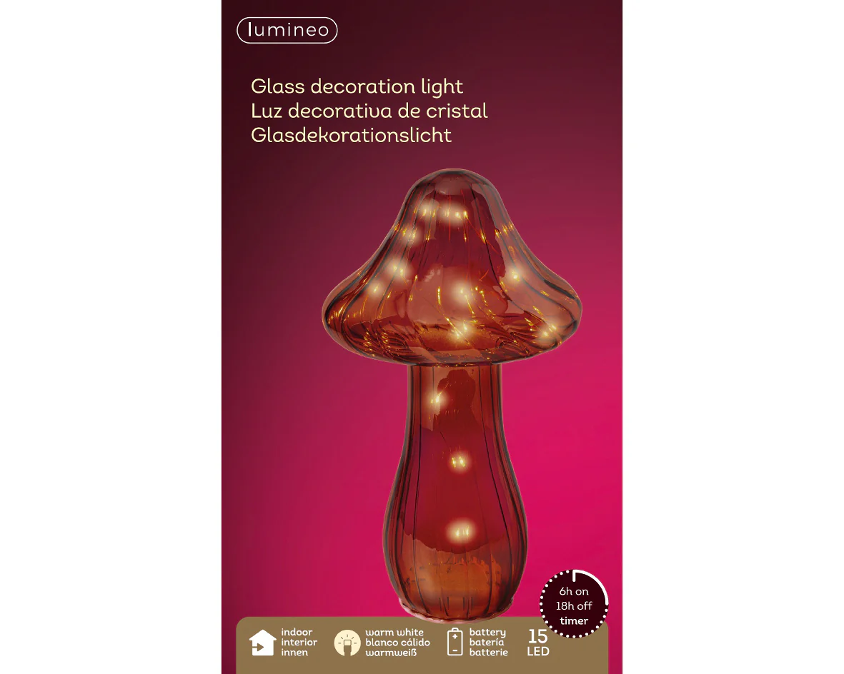 Clear Brown Glass Mushroom Decoration with Warm White Micro LEDs - Image 9