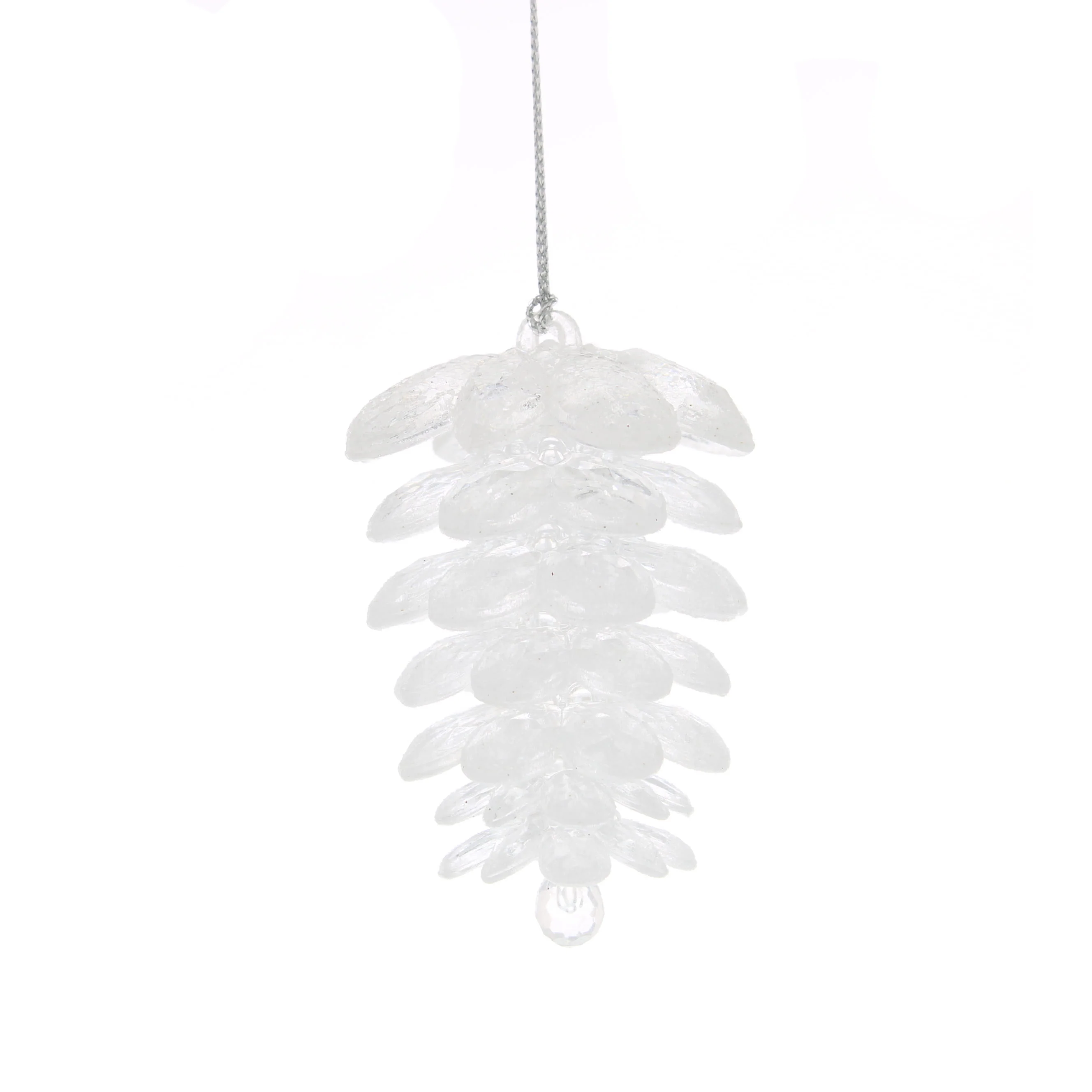 Clear with Frosted Glitter Acrylic Pinecone Hanging Decoration - 8cm