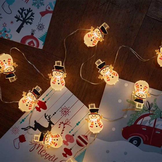 ClipCard Snowman String Lights - Set of 10 - Battery Operated