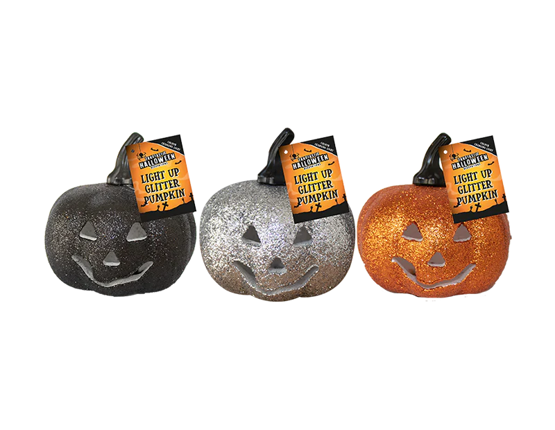 Light Up Glitter Pumpkin - Choice of Black, Silver or Orange