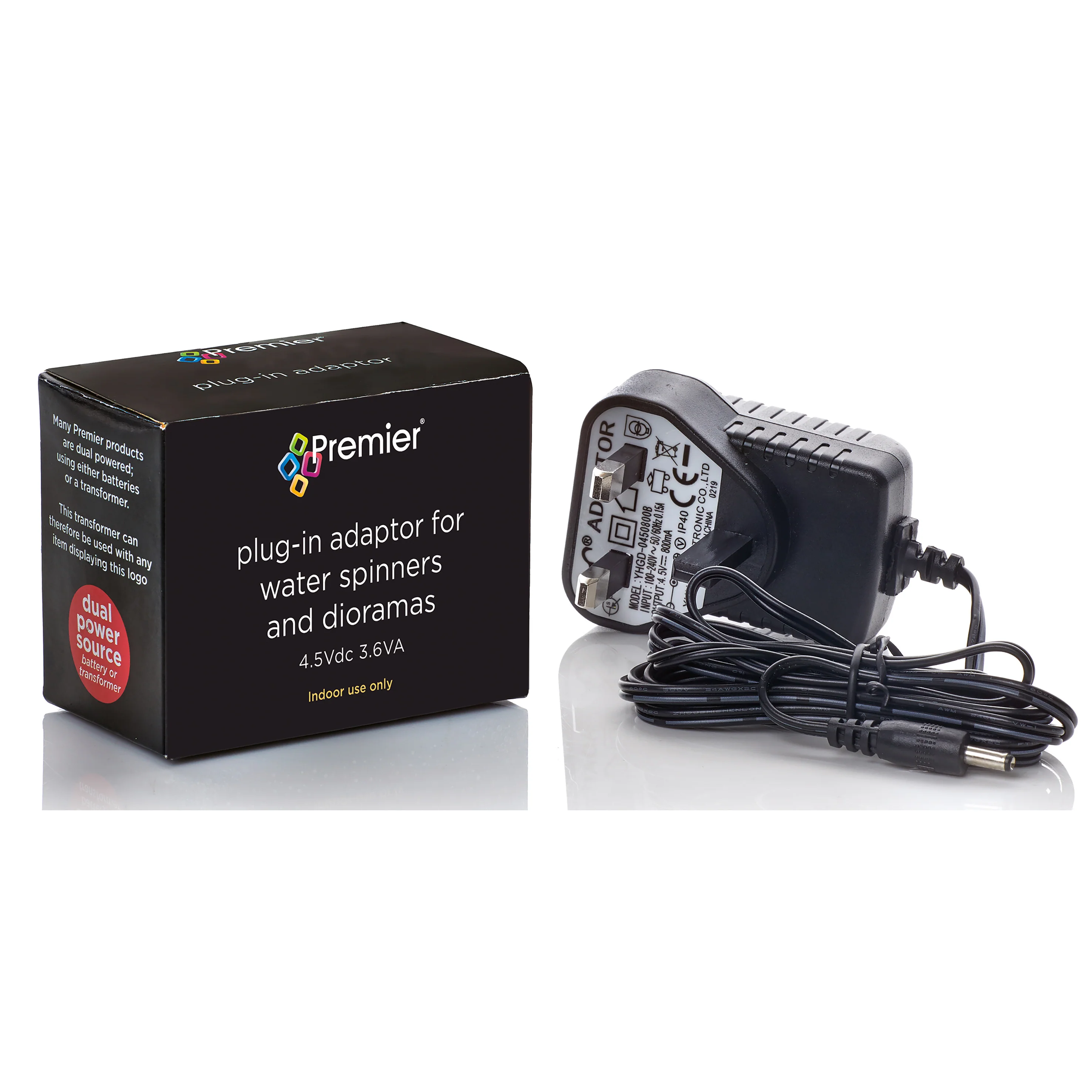 Premier Glitter Water Spinner Power Adapter - Plug in Adaptor with 1.8m Jack Plug Lead - Image 2