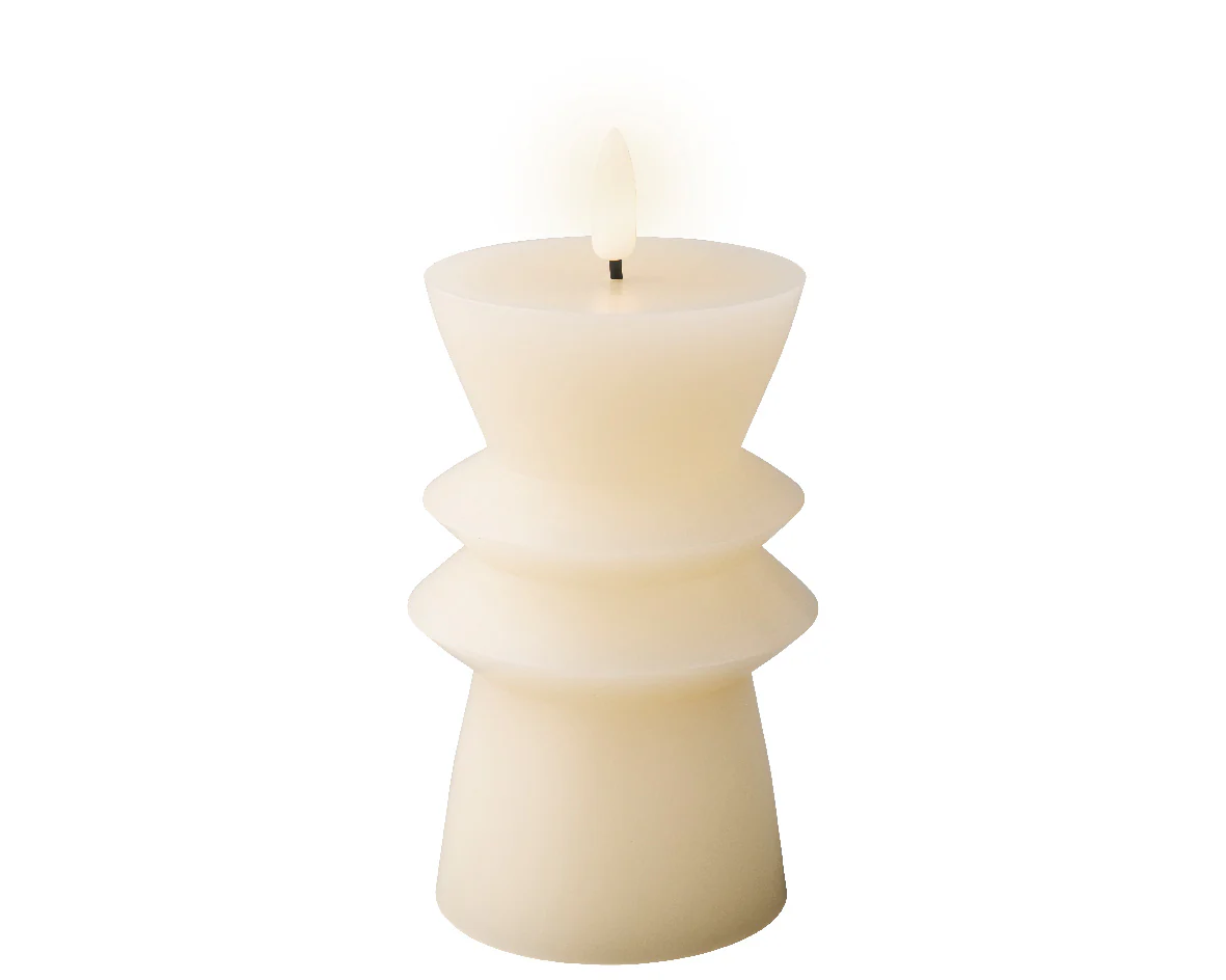 Cream Battery Operated Warm White LED Indoor Carved Candle - 8x15cm - Image 2