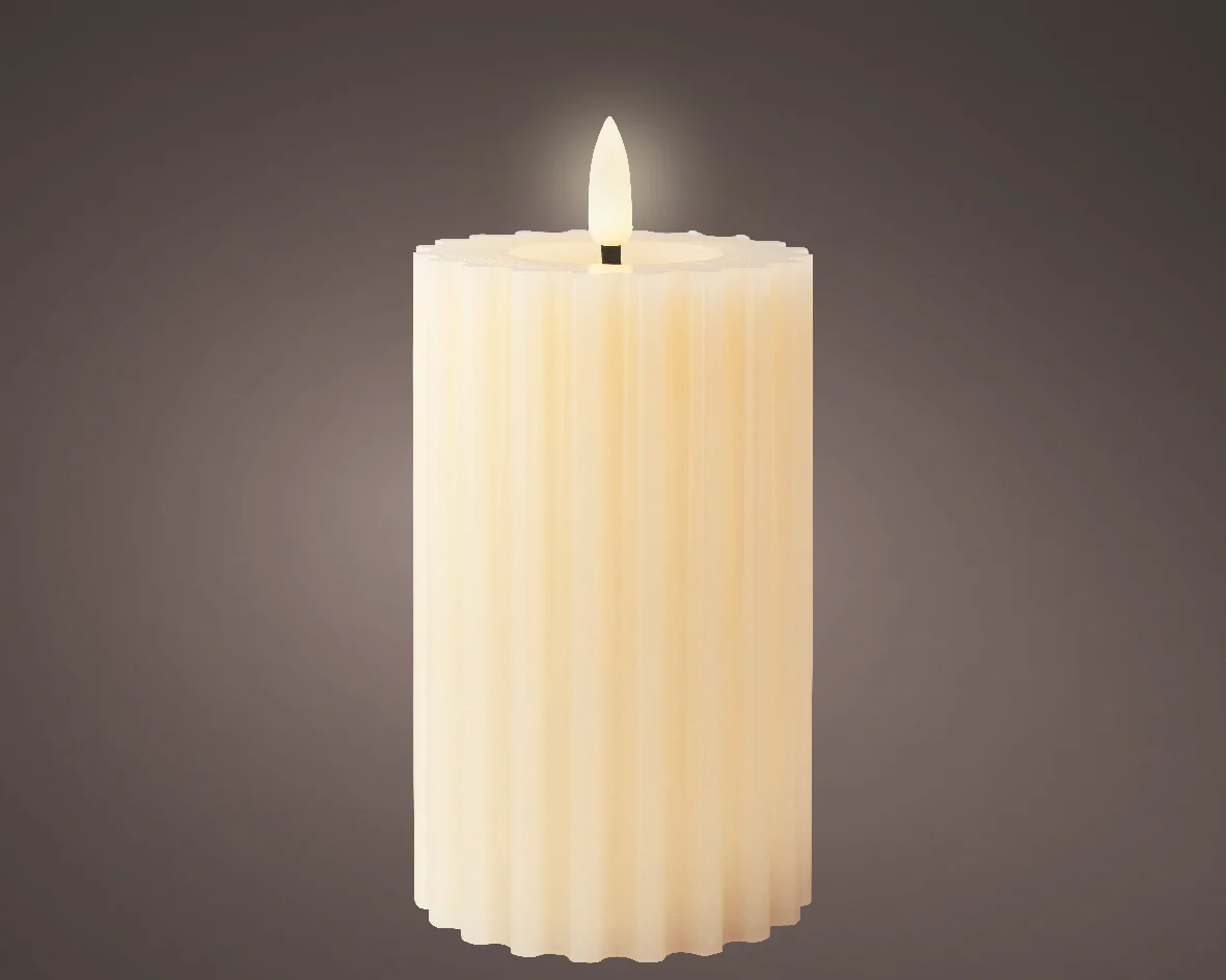 Cream Battery Operated Warm White LED Indoor Textured Candle - 7.5x15cm