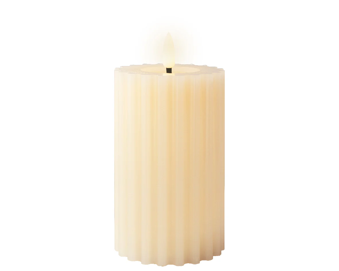 Cream Battery Operated Warm White LED Indoor Textured Candle - 7.5x15cm - Image 2